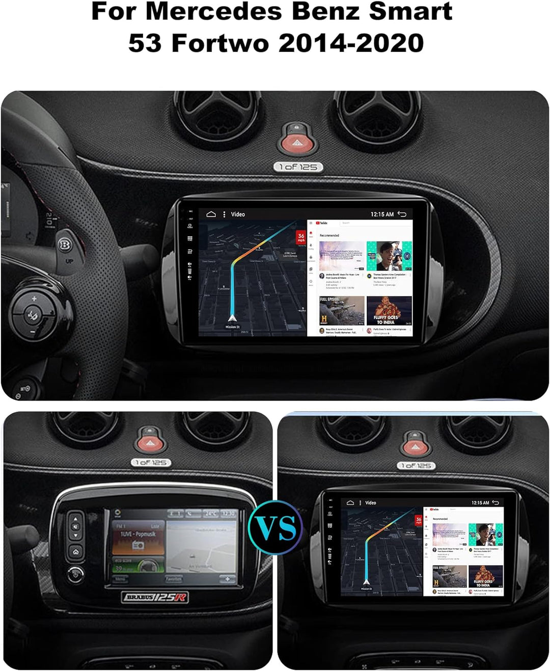 SXAUTO Android 12 IPS Autoradio Passt für Benz Smart 453 Fortwo (2014-2020) - Eingebaut Carplay/Andr