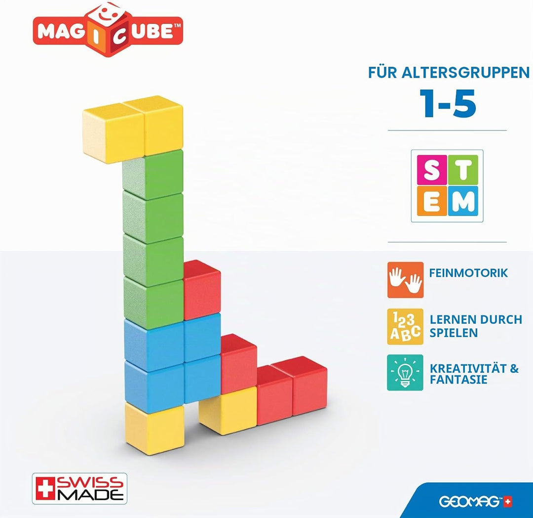 Geomag - Magicube 1+ Full Colour - Magnetic Cubes for Kids - 4 Colours - 16 Blocks – 100 Percent Rec