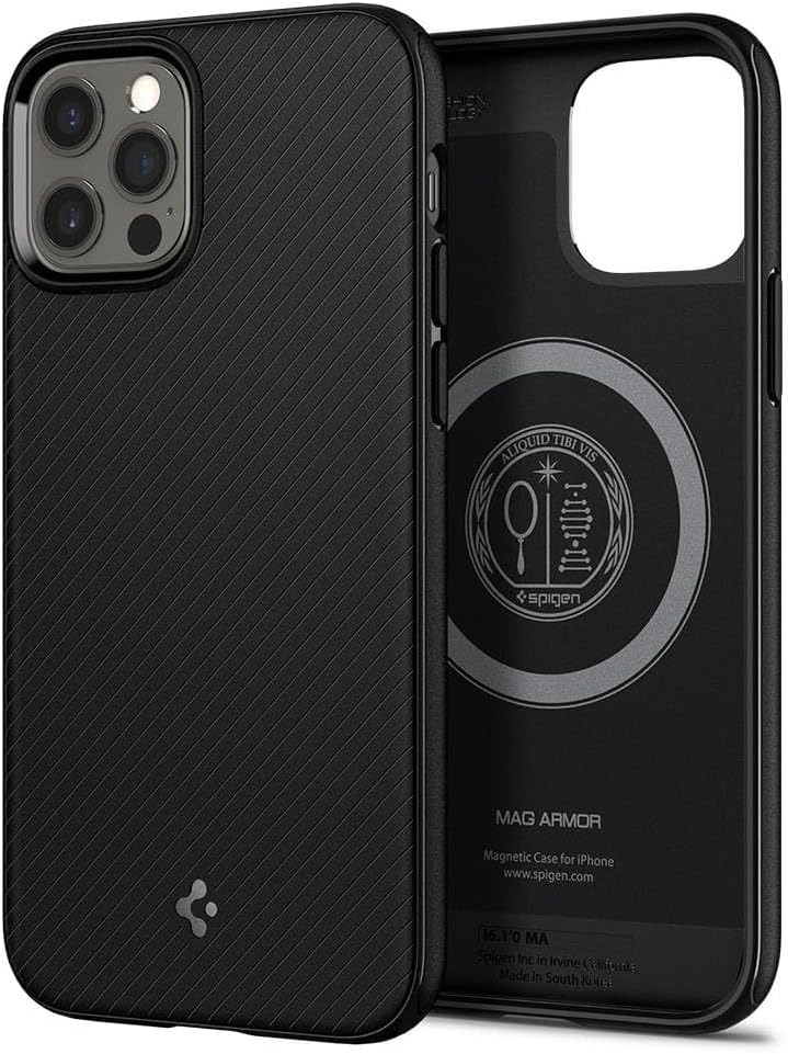 Spigen Mag Armor Hülle Kompatibel mit iPhone 12 Pro und Kompatibel mit iPhone 12 -Matte Black Matt B