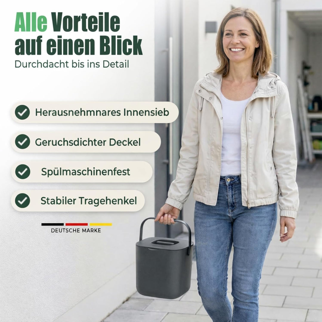 YourCasa Biomülleimer Küche - 7L Komposteimer für alltäglichen Biomüll Behälter - Spülmaschinenfest