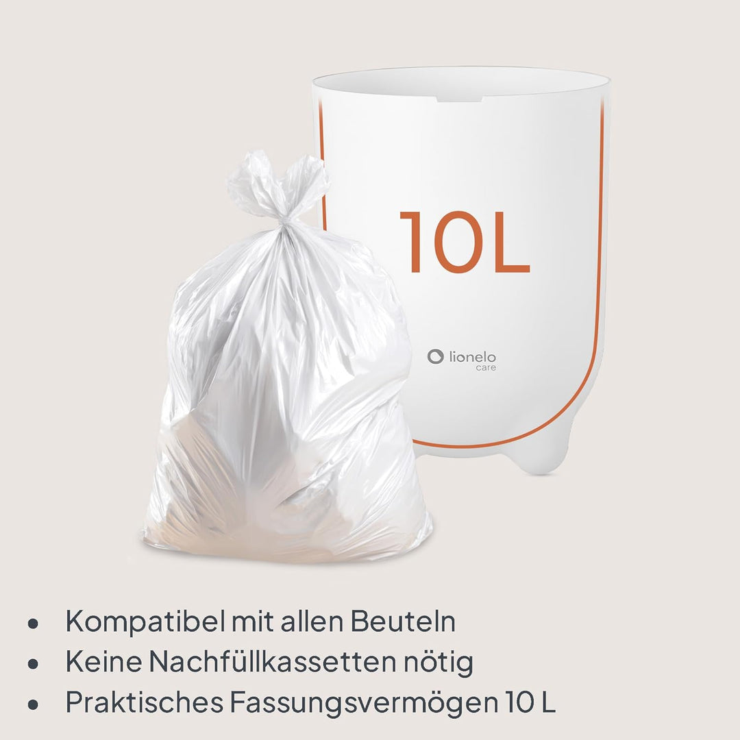 Lionelo Purebin – Windeleimer geruchsdicht, für universelle Beutel (ohne Kassette), Einhand-Bedienun