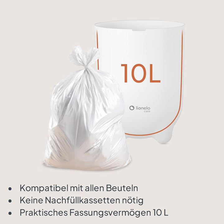 Lionelo Purebin – Windeleimer geruchsdicht, für universelle Beutel (ohne Kassette), Einhand-Bedienun