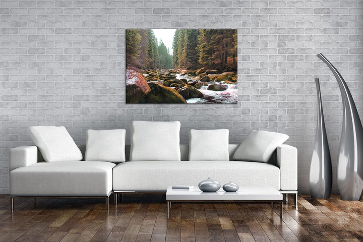 deyoli idyllischer Fluss im Wald im Format: 80x60 als Leinwandbild, Motiv fertig gerahmt auf Echthol