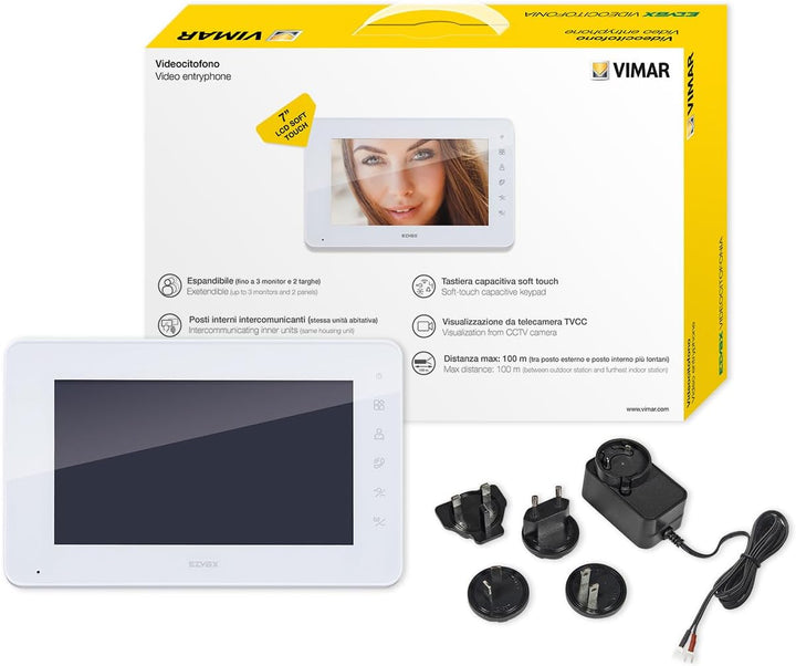 VIMAR K42912 7in-Freisprech-LCD-Farb-Zusatzmonitor mit kapazitiver Tastatur für Set AP-Videohaustele