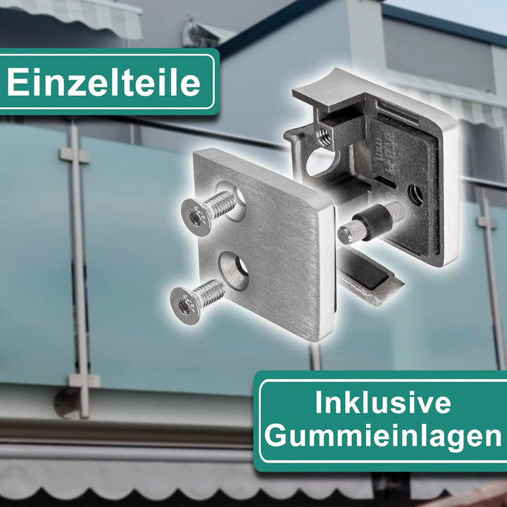 PRIOstahl Glashalter 4 Stück Glasklemmen Klemmhalter Glasplattenhalter mit Sicherungsplatte + Sicher