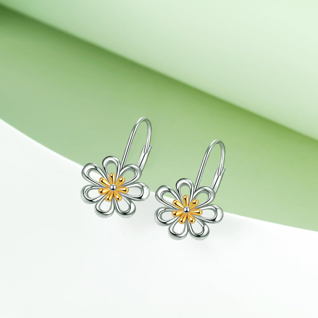 Orecchini a cerchio pendenti in argento sterling con fiore a margherita