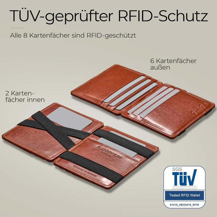 Jaimie Jacobs Flap Boy Slim ohne Münzfach Magic Wallet integrierter RFID Schutz Magischer Geldbeutel