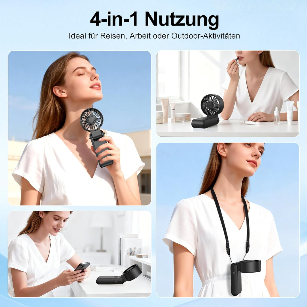 Handventilator 100 Stufen Leise Leistungsstark – Tragbarer Mini Ventilator USB Wiederaufladbar mit L