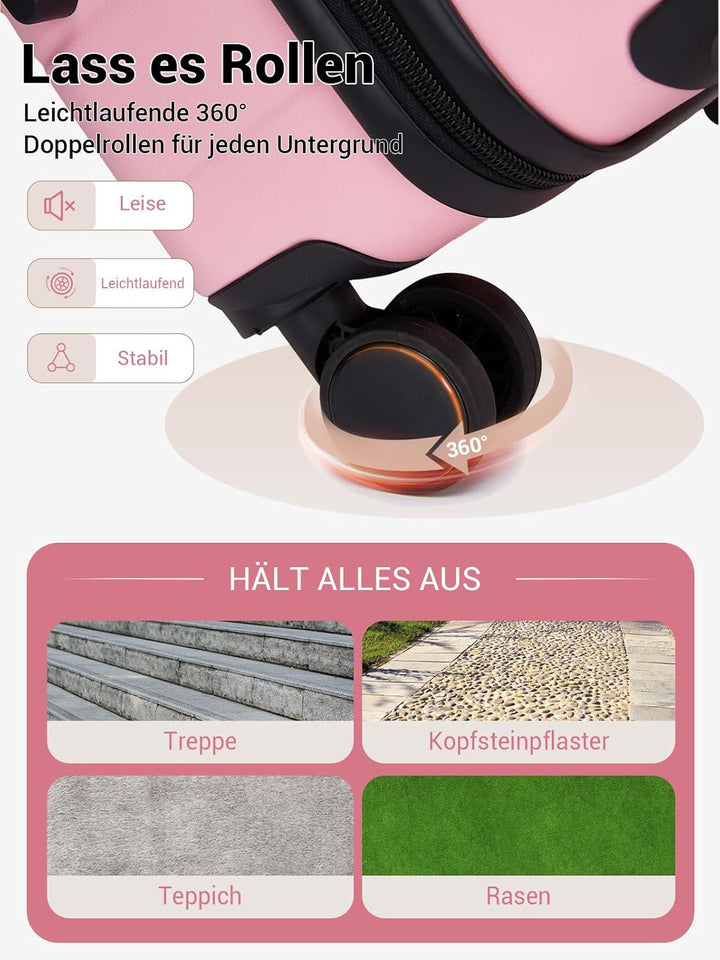 Handgepäck Koffer 55x40x20 cm, Hartschalenkoffer aus ABS, Leichter Trolley mit 4 Leisen 360° Doppelr