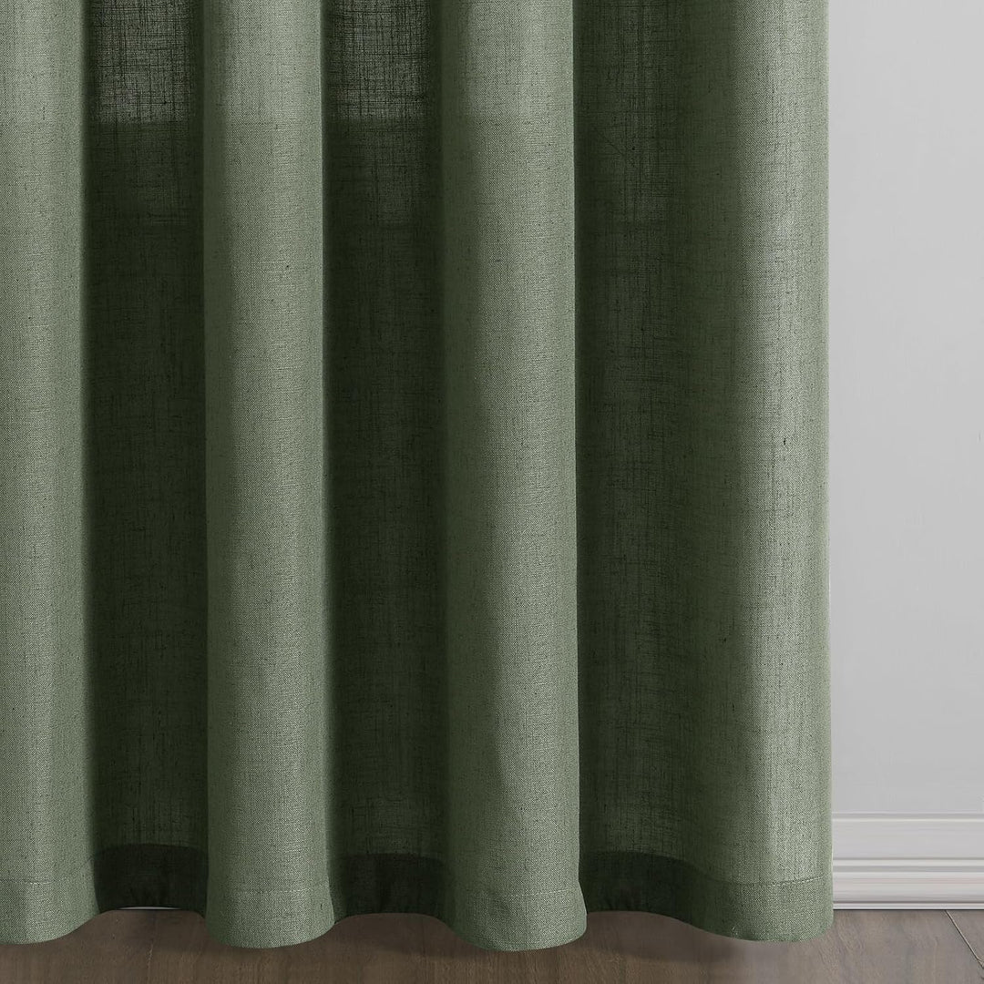 Grüne Leinen-Vorhänge, 137 cm Länge, 2 Paneele für Küche, Esszimmer, Ösen, Lichtfilterung, halbtrans