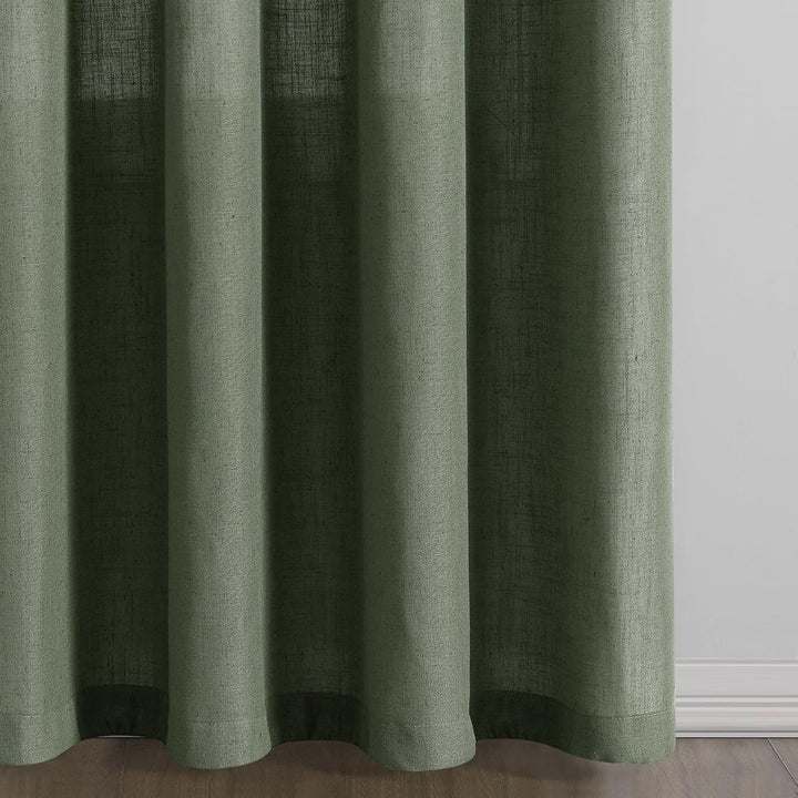 Grüne Leinen-Vorhänge, 137 cm Länge, 2 Paneele für Küche, Esszimmer, Ösen, Lichtfilterung, halbtrans