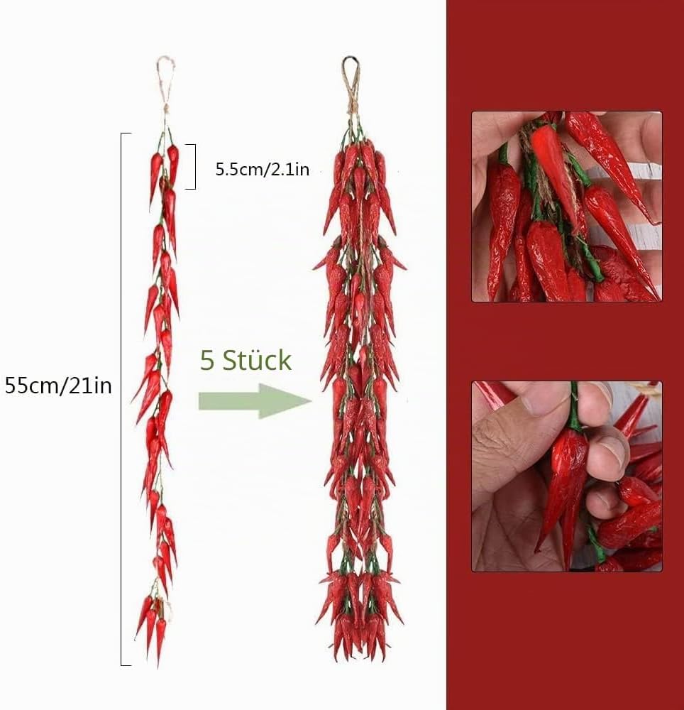 5er-Pack künstliche, lebensechte Gemüse-Simulation, künstlicher Knoblauch, rote Chilischote, künstli