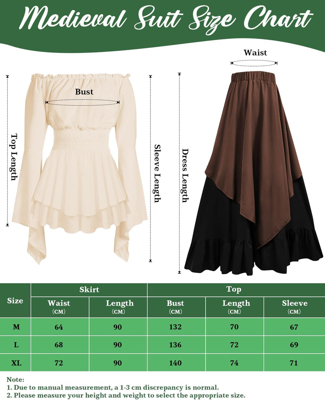Mittelalter Kleidung Damen Set, Renaissance Kostüm und Retro Off Shoulder Bluse mit Corsett, Gürtelt