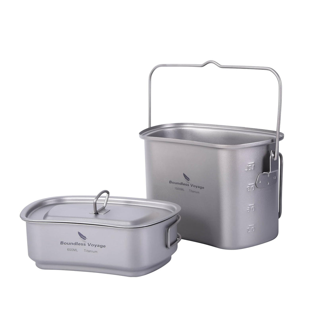 iBasingo Titan Kantine Becher Set 1500ml 600ml Outdoor Camping Kochgeschirr Tragbares Ultraleicht Ko