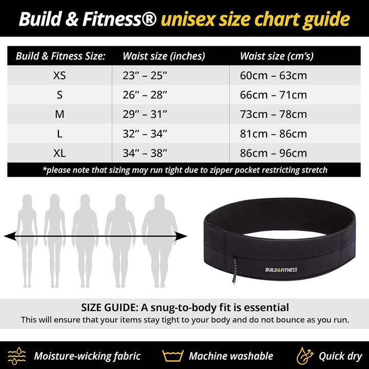 Build & Fitness Laufgürtel mit YKK Reissverschluss und Schlüsselclip - Passt für Alle Smartphones, S