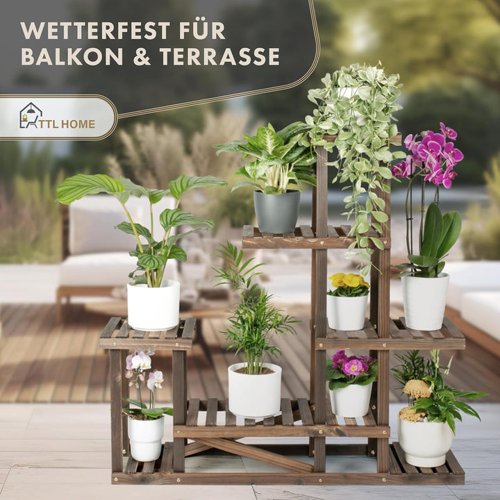 TTL HOME Pflanzenregal SKYLINE 2erSet - 96 x 97 x 25 cm Natur Holz braun Pflanzentreppe Blumenbank 9