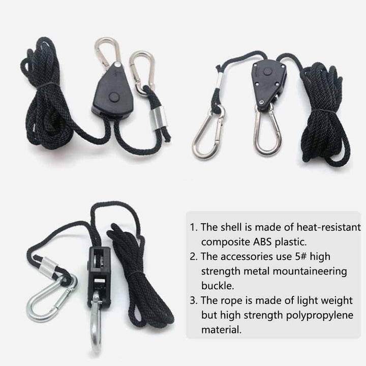 4stk, Heavy Duty 1/8" Rope Pulley Ratchet Hangers, einstellbare verstärkte Metall-Zahnräder, 5.5-ft