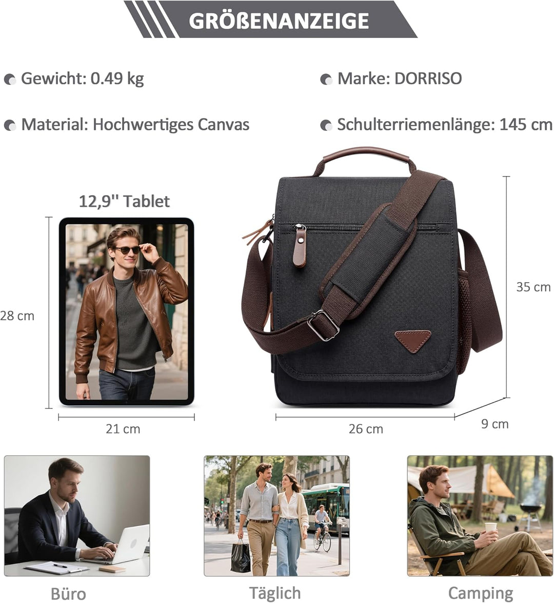 Mode Umhängetasche Herren Schultertasche Elegante Schultertaschen für 12.9 Zoll Laptop Kuriertasche