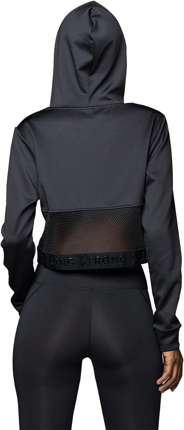 Strong iD Workout Pullover mit Hoodie für Frauen Fitness Athletic Sporttop Damen, Black, XS