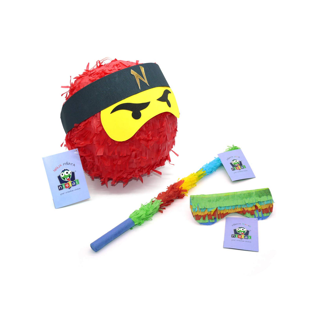 Ninja Pinata Set | Ideal für Ninja Party | Pinata Geschenk | Geburtstag | inkl. Stock & Augenmaske |