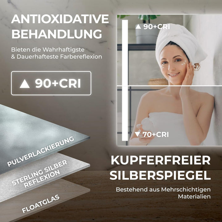 BR Bringer LED Badspiegel - 120x60 cm - Badezimmerspiegel mit Beleuchtung und Anti-Beschlag Funktion