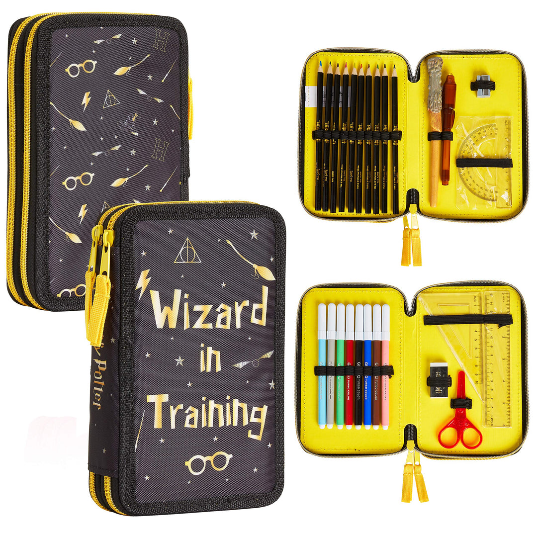 Harry Potter Federmäppchen, Kollektion von Schule Zubehör, Polyester Etui, 1 Stück Federpenal, 2-Fac