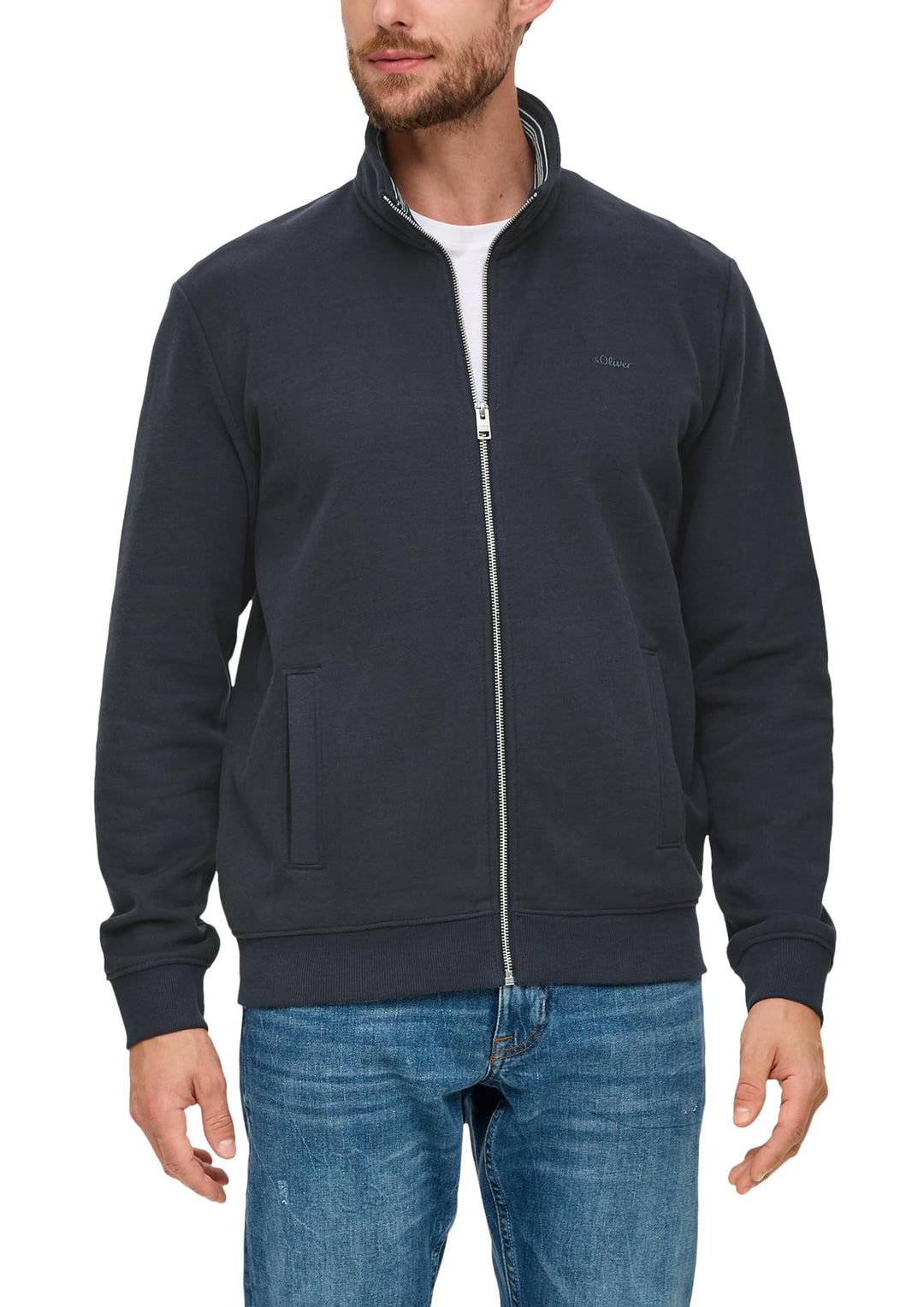 s.Oliver Herren Sweatjacke mit Stehkragen M Blau, M Blau