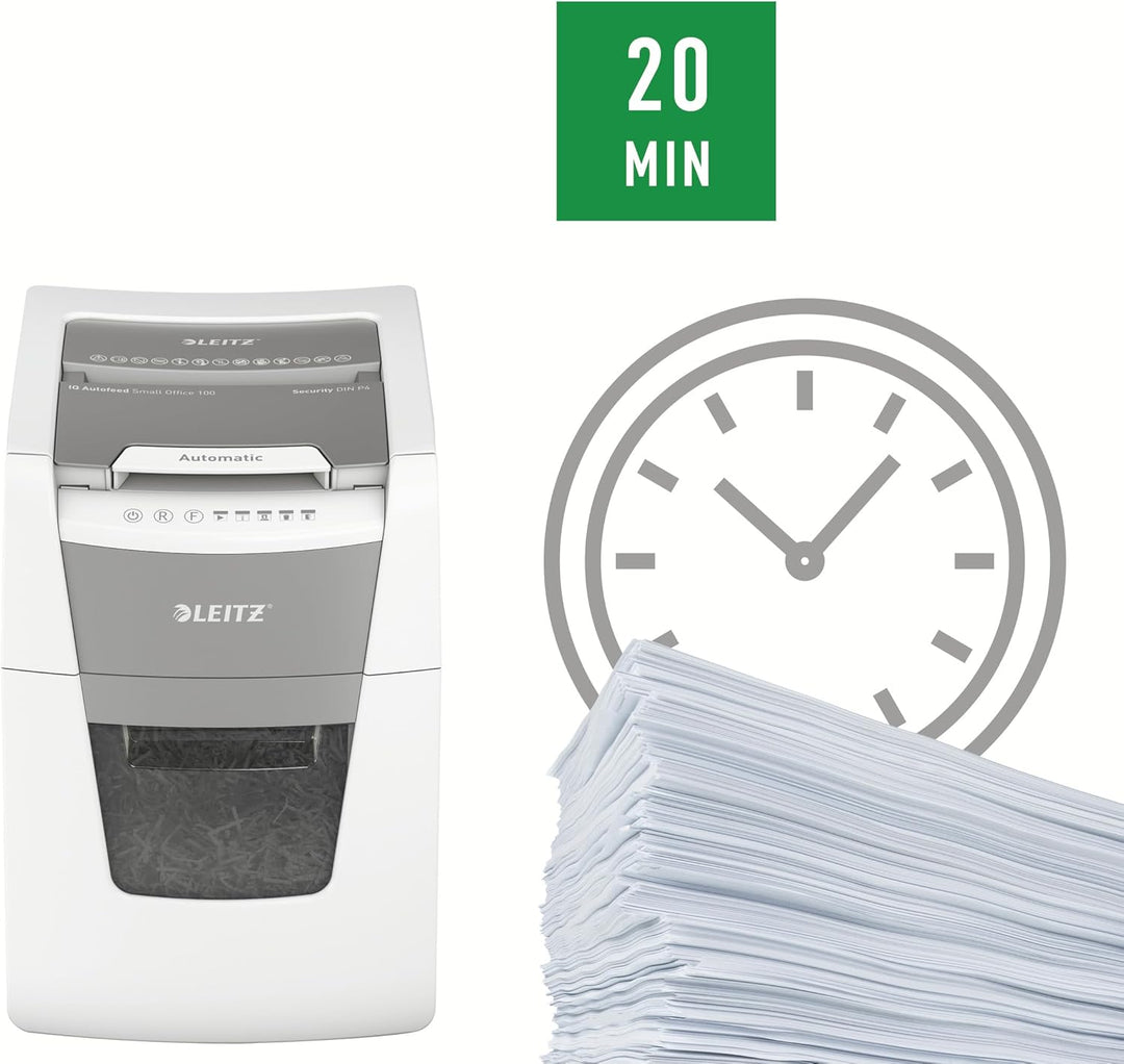Leitz IQ Autofeed Small Office Partikelschnitt Automatischer Aktenvernichter P4, 100 Blatt, 34l-Abfa