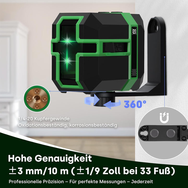 Kreuzlinienlaser 360° Grün 50M Selbstnivellierend Laser Wasserwaage Dual-Lasermodul, Linienlaser 3 M