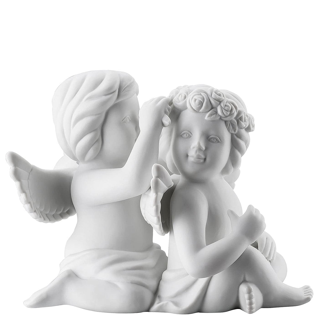 Engel gross Weiss matt Engelpaar mit Blumenkranz