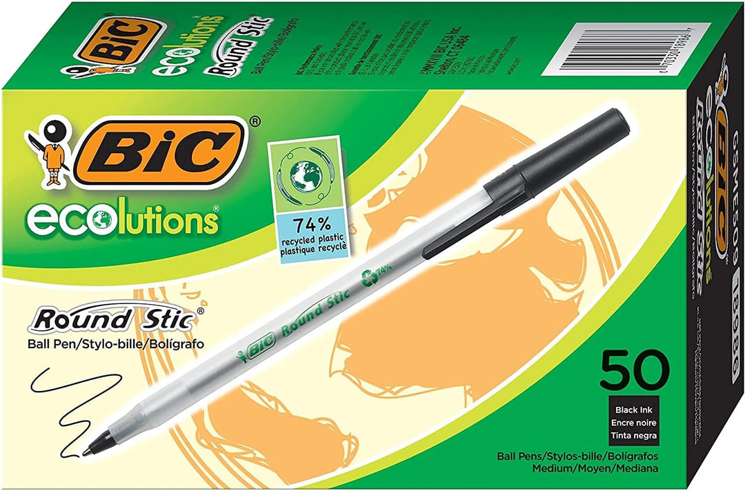 BIC Ecolutions Kugelschreiber, Round Stic .50-Count, 1.0mm schwarz, .50-Count, 1.0mm schwarz