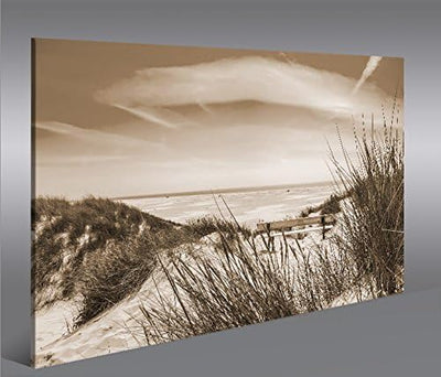 islandburner Bild Bilder auf Leinwand Nordseestrand Sepia Dünen 1p XXL Poster Leinwandbild Wandbild