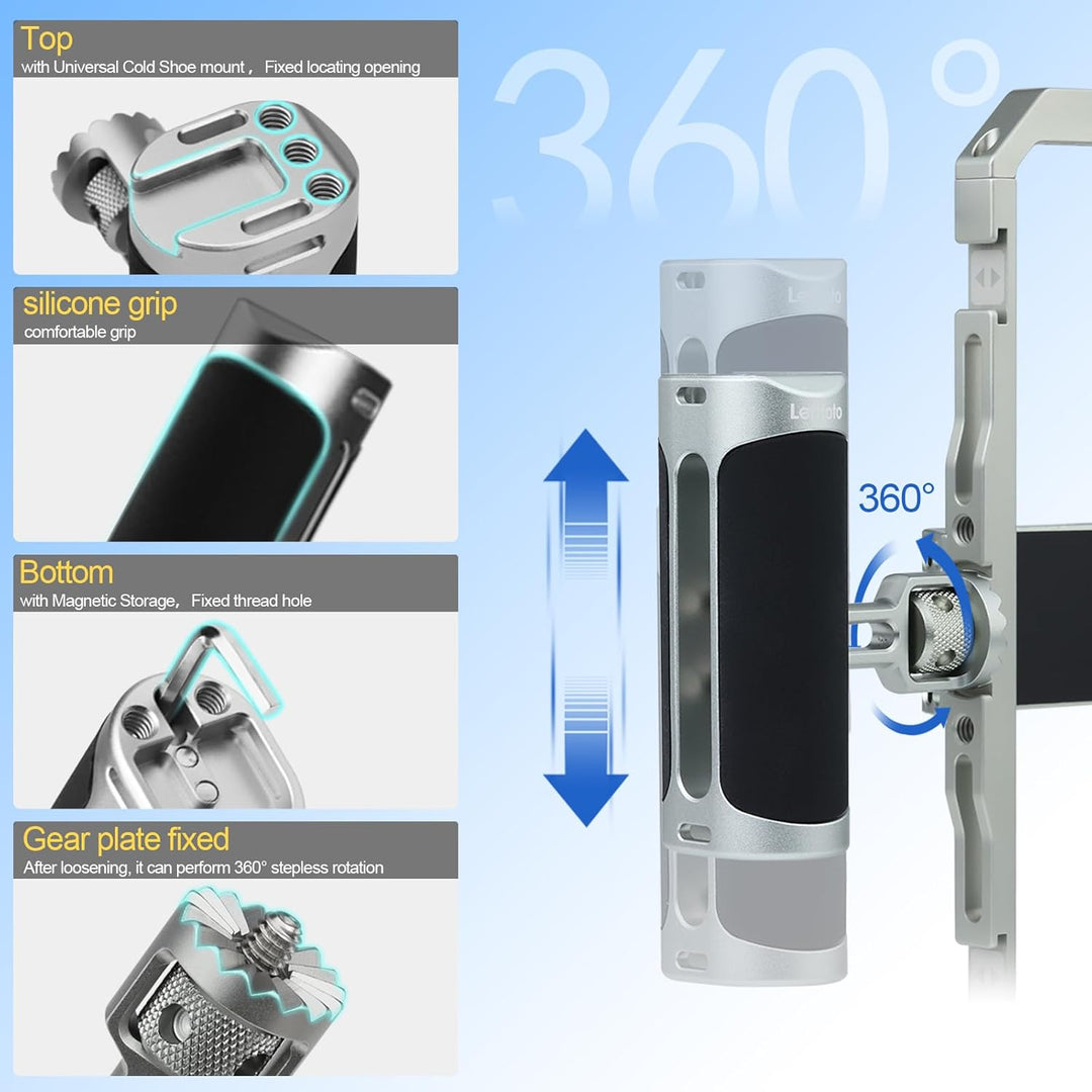 Leftfoto Universeller Aluminium-Stabilisator-Käfig, Smartphone-Video-Rig mit zwei Griffen für iPhone