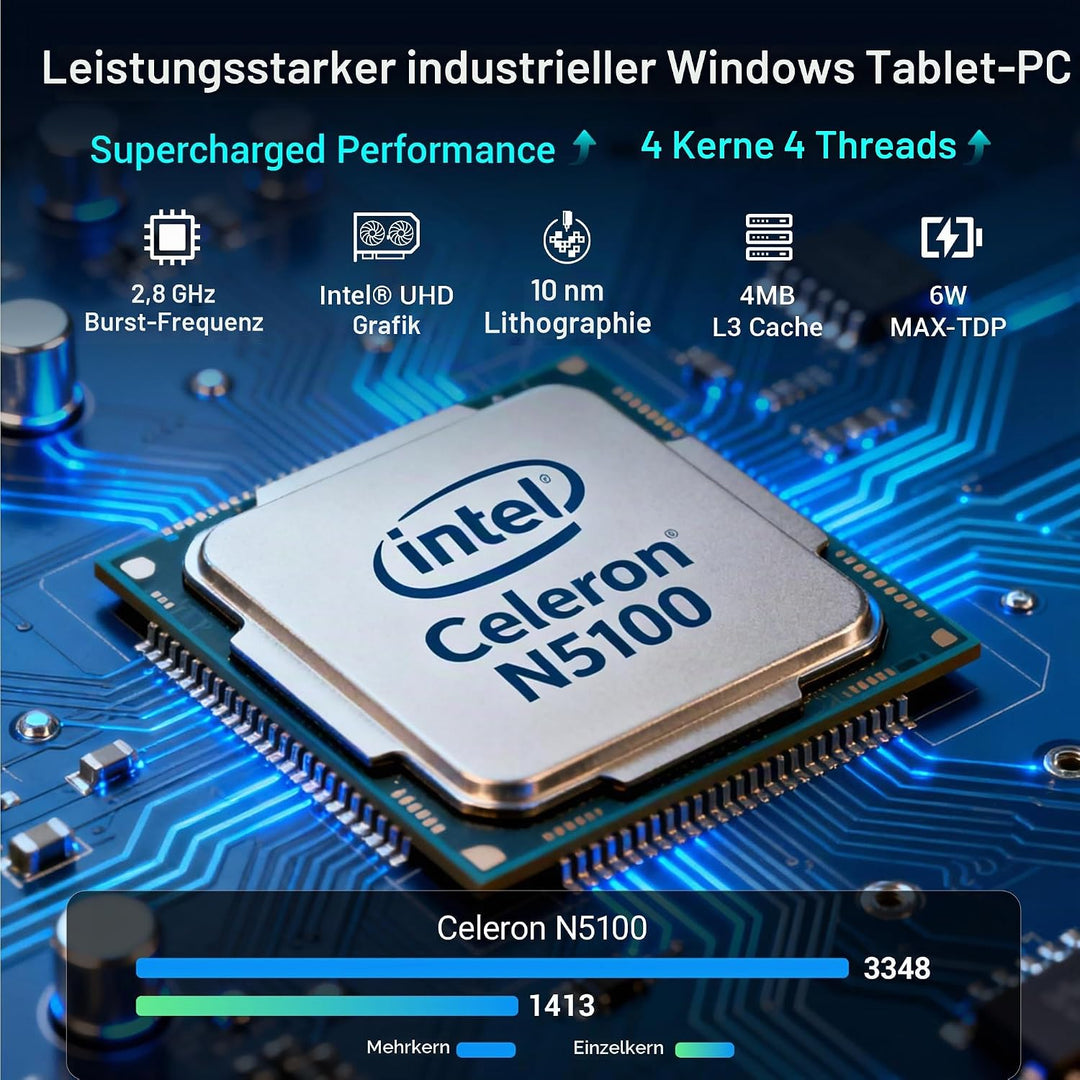 10,1-Zoll Industrie-Einbau-Panel-PC mit Windows 11, 10-Punkt-Touchscreen, Celeron N5100, 8 GB RAM, 1