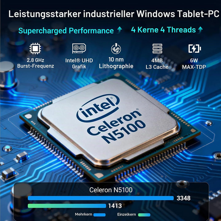 10,1-Zoll Industrie-Einbau-Panel-PC mit Windows 11, 10-Punkt-Touchscreen, Celeron N5100, 8 GB RAM, 1