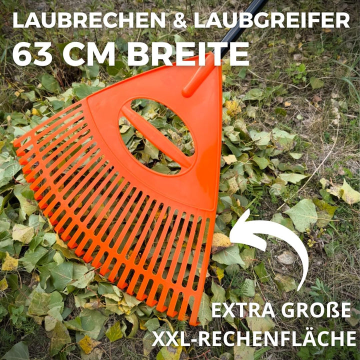 XXL Laubrechen mit Schraub-Metallstiel – 26 Zinken, 63 cm Arbeitsbreite – Grosser Gartenrechen Laubg