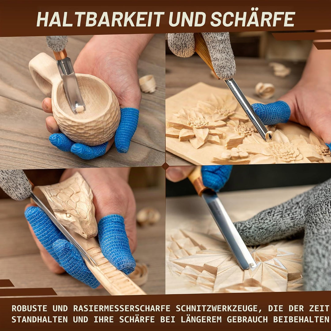 Meissel-Set zum Holzschnitzen SC01 – Hohlmeissel Holzschnitzwerkzeug-Set in der Werkzeugtasche mit S