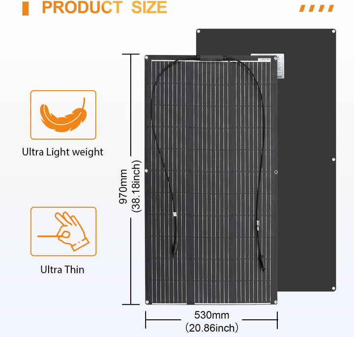 etfe Flexibel Solarpanel 100W 12V Monokristallines Photovoltaik Solarmodul Off-Grid für Wohnmobil, C