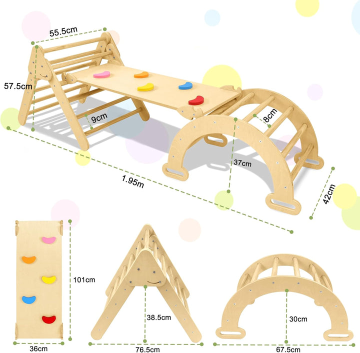 ACXIN 3-in-1 Montessori Klettergerüst Indoor für Kinder mit Kletterdreieck und Kletterbogen, Indoor