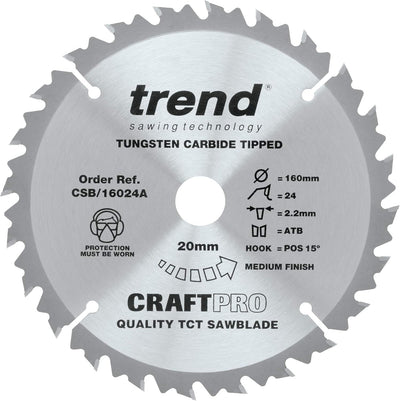 Trend CraftPro Dreierpack TCT Kreissägeblätter 160mm, enthält das CSB/16024A, das CSB/16048A und das