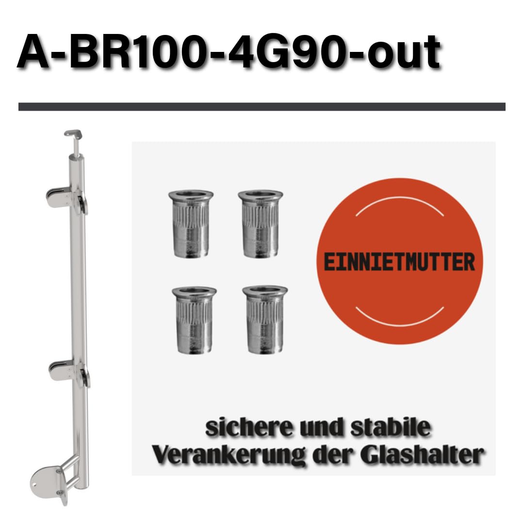 Sellon24® Edelstahl Geländerpfosten Eckpfosten 90 Grad Ø42,4 Bauhöhe 1000mm mit 4x Glasklemmen 63x45