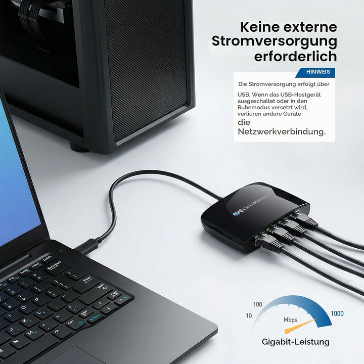 Cable Matters USB C auf 4-Port Gigabit Ethernet Switch (USB C auf LAN Splitter, USB C Ethernet Verte