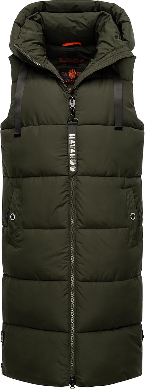 Navahoo Damen ärmellose Lange Outdoorweste warme Winterjacke Schnuffelchen XS-3XL XS Dark Olive, XS
