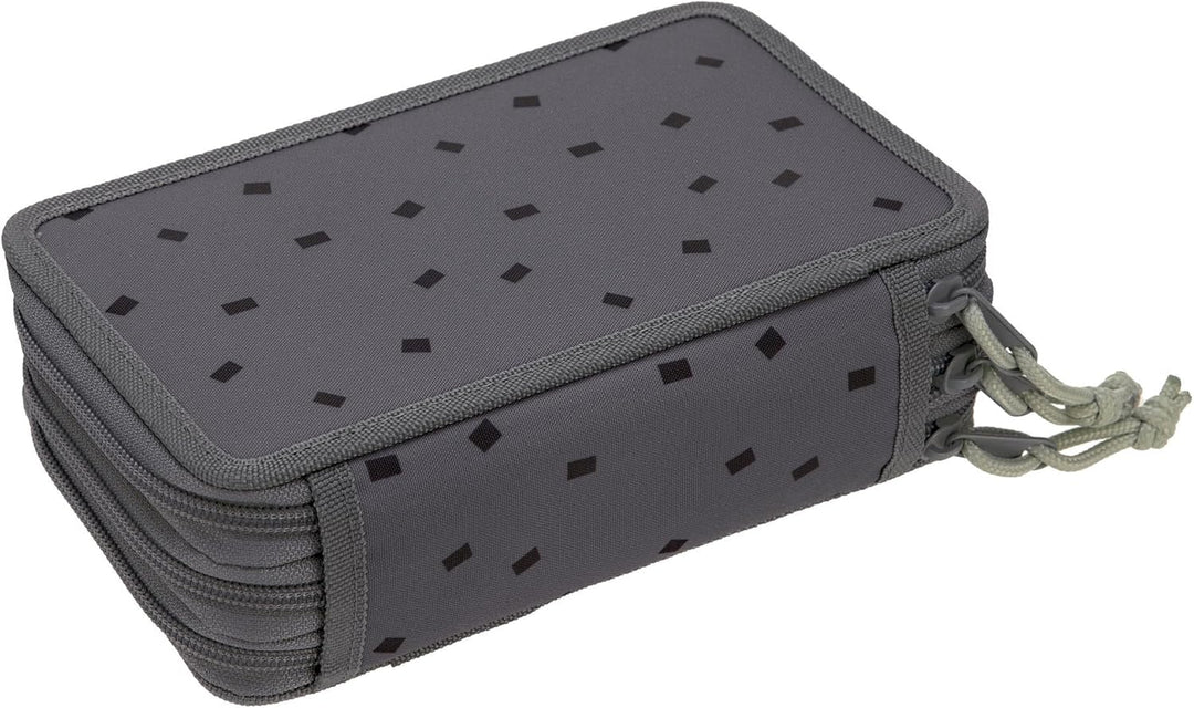 LÄSSIG Federmäppchen befüllt 20-teilig / School Triple Pencil Case Unique Speckles Anthracite Grau,