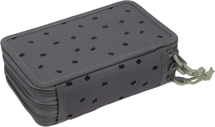 LÄSSIG Federmäppchen befüllt 20-teilig / School Triple Pencil Case Unique Speckles Anthracite Grau,