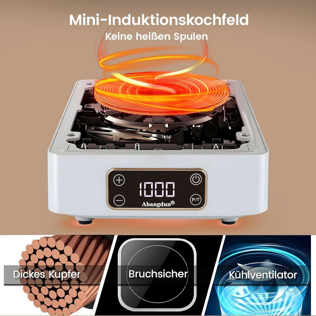 Mini Induktionskochplatte, 1000W Mini induktionskochfeld 1 Platte, Induktionsplatte mit 7 Leistungss