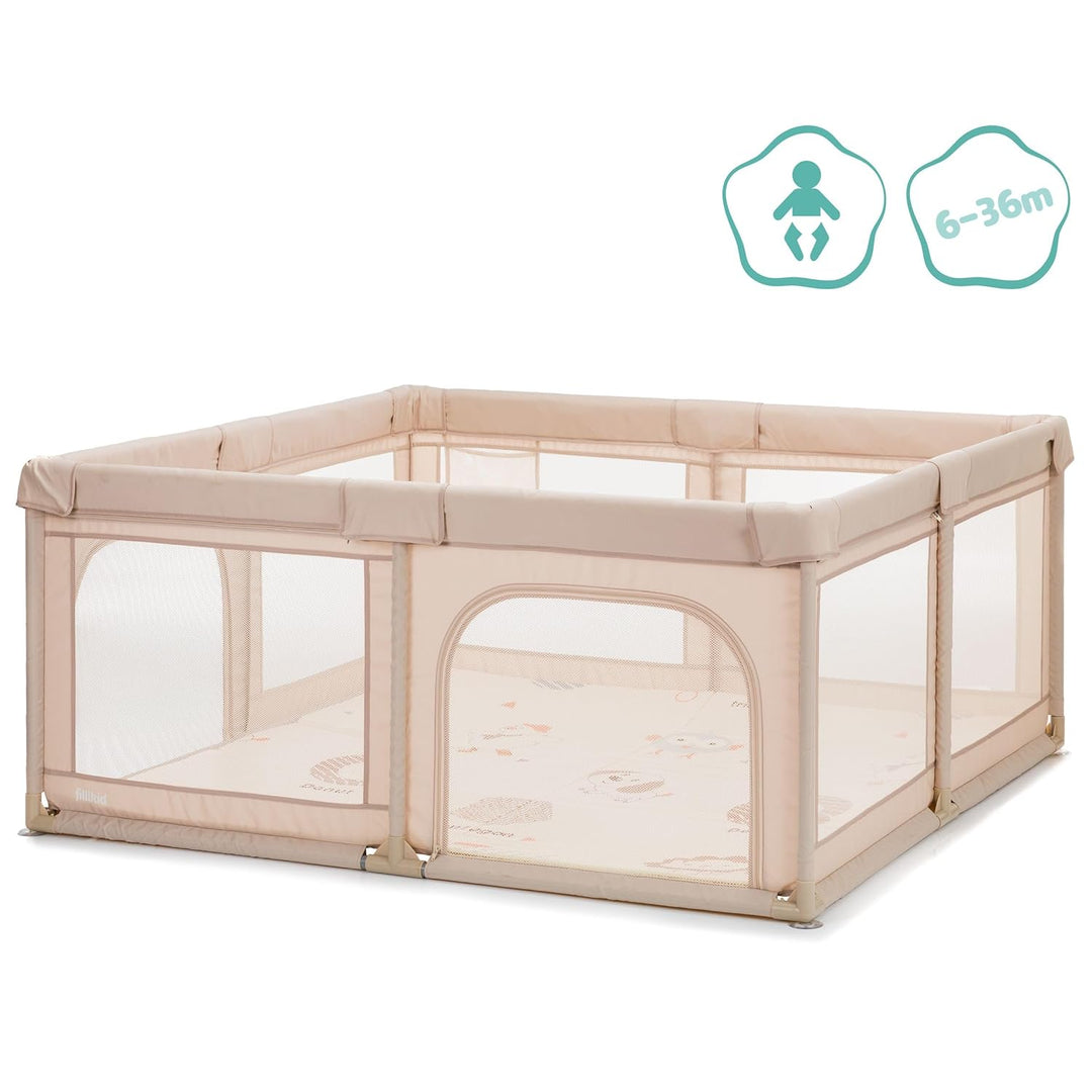 Fillikid Laufgitter Malta 150x150cm Exklusiv | sicher und gemütlich mit Boden Einlage | ideal zum sp