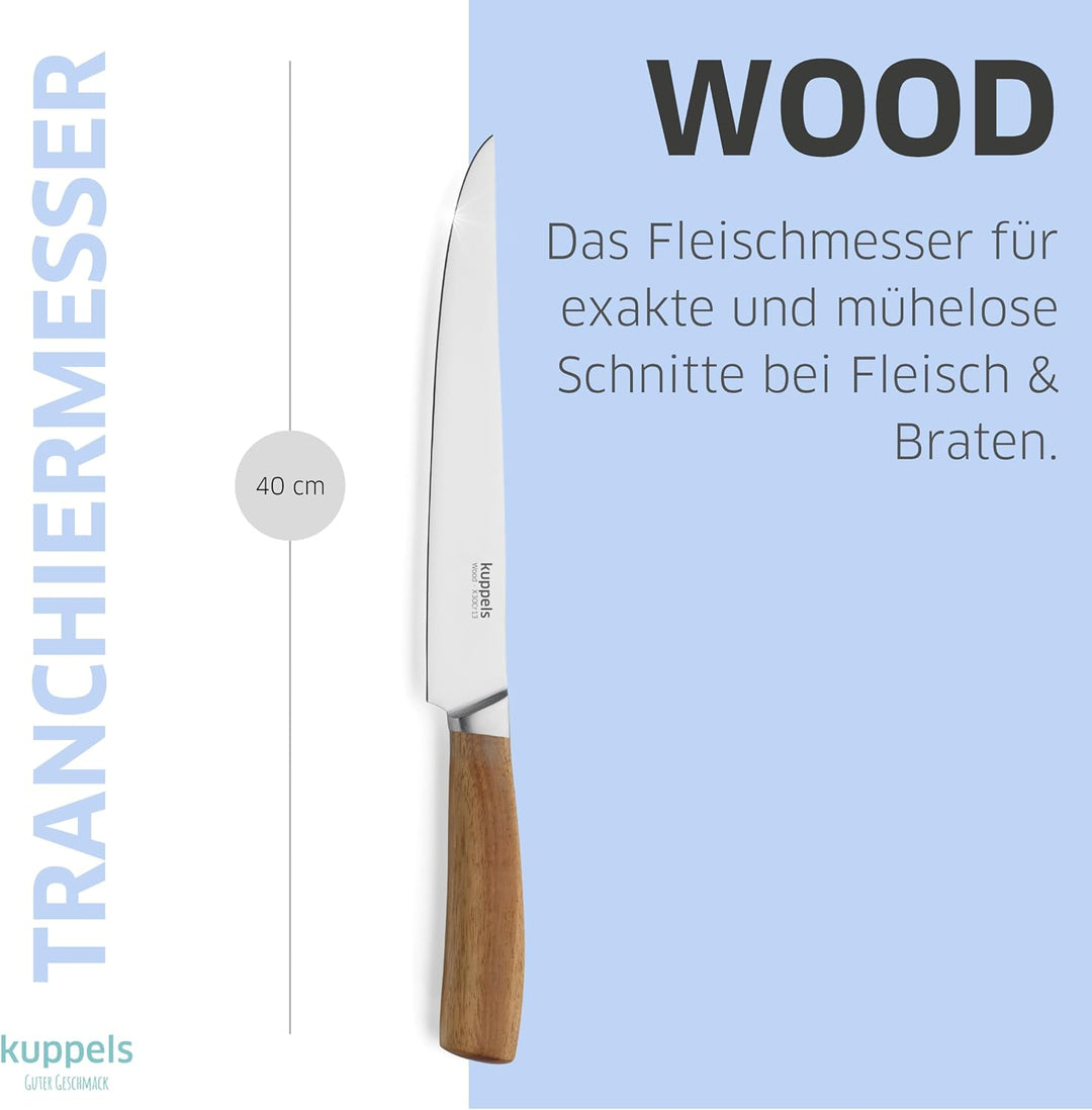 Kuppels Fleischmesser WOOD | Klingenlänge 20 cm | scharfes Küchenmesser mit Akazienholzgriff | Kling