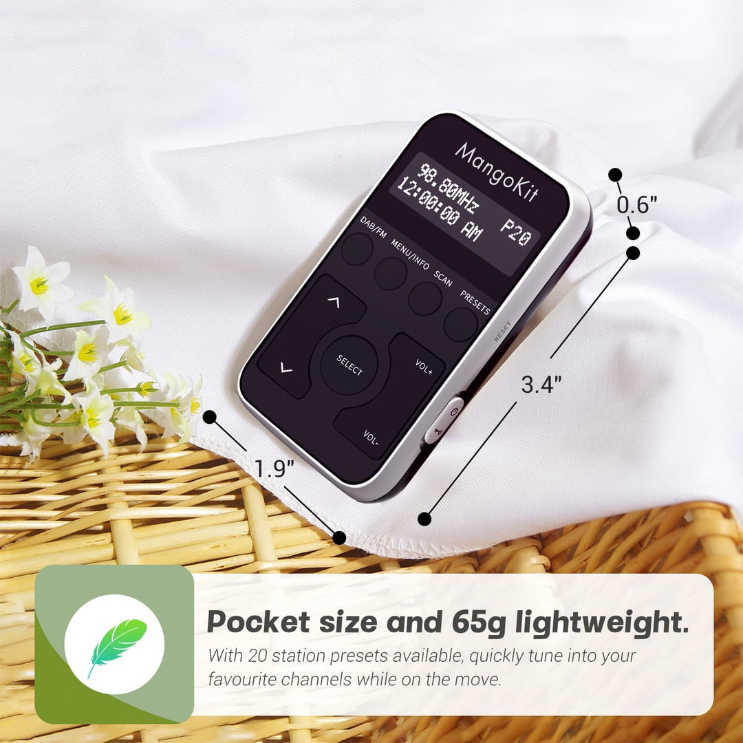 MangoKit MP1+Tragbares Taschen-DAB-Radio DAB/DAB+,persönliches FM-Radio mit Kopfhörern,Sport-DAB-Rad