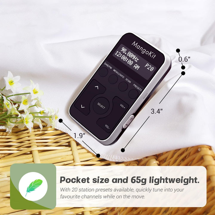 MangoKit MP1+Tragbares Taschen-DAB-Radio DAB/DAB+,persönliches FM-Radio mit Kopfhörern,Sport-DAB-Rad